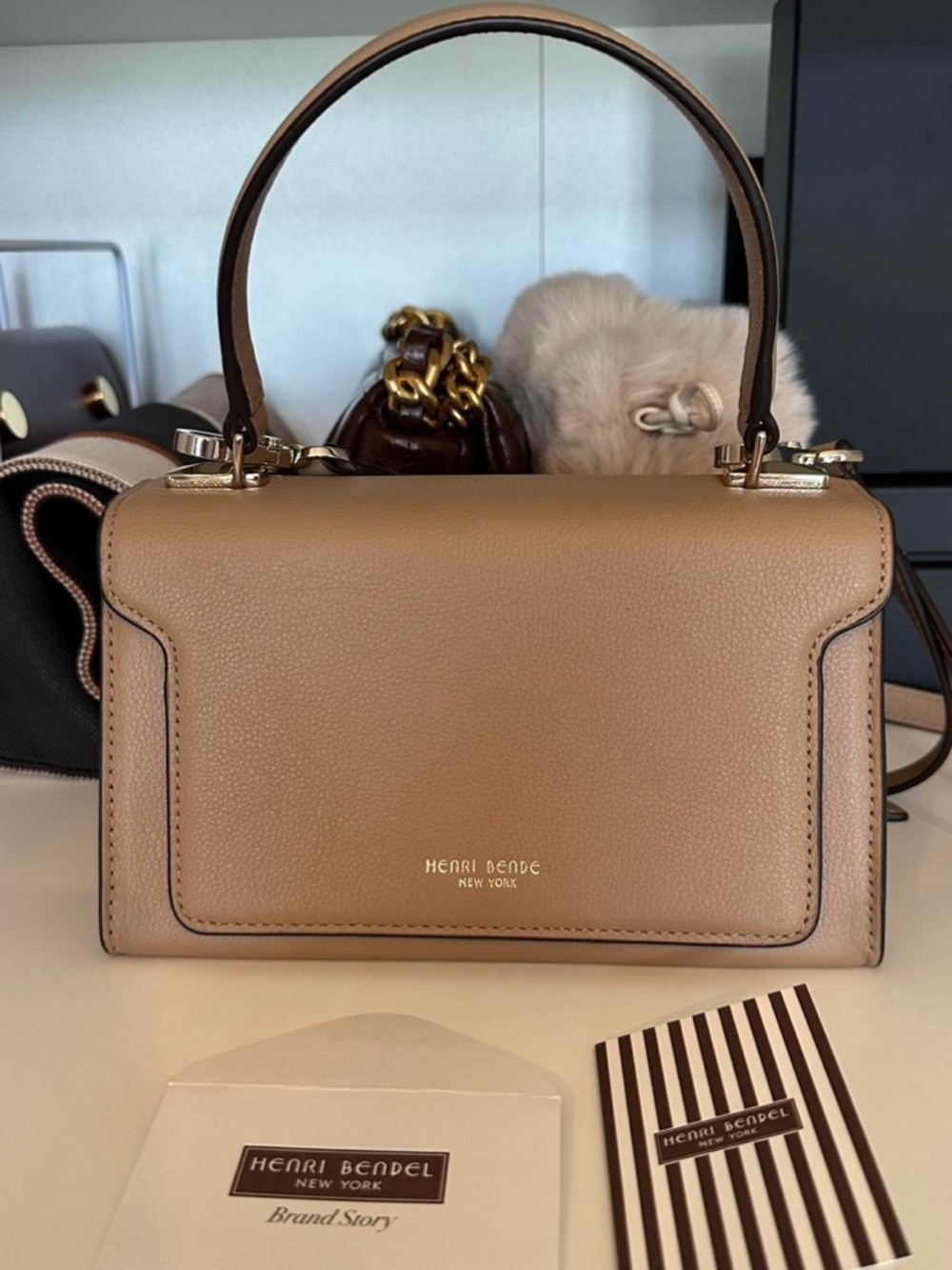 henri bendel Pebble Leather Satchel in Taupe